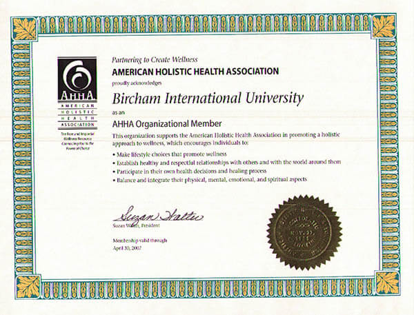 Bircham University AHHA - American Holistic Health Association Bircham University AHHA - American Holistic Health Association