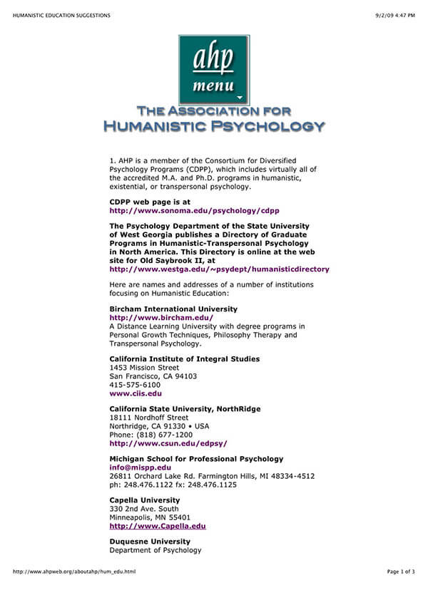 Bircham University AHP - Association for Humanistic Psychology Bircham University AHP - Association for Humanistic Psychology