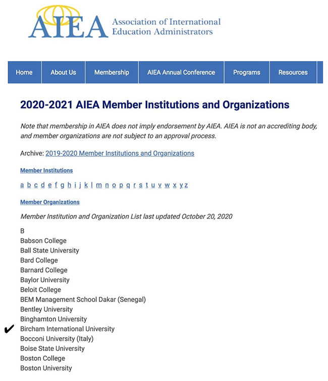 Bircham University AIEA - Association of International Education Administrators Bircham University AIEA - Association of International Education Administrators
