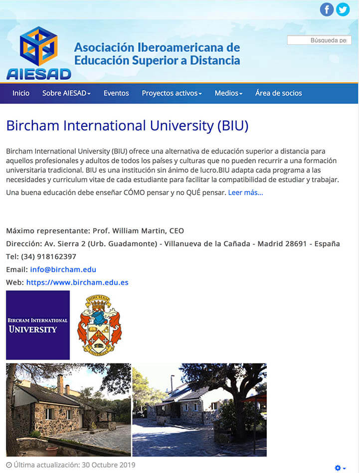 Bircham University AIESAD - Asociación Ibero-Americana de Educación Superior a Distancia Bircham University AIESAD - Asociación Ibero-Americana de Educación Superior a Distancia