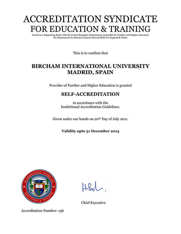 Bircham University ASET - Accreditation Syndicate for Education & Training Bircham University ASET - Accreditation Syndicate for Education & Training