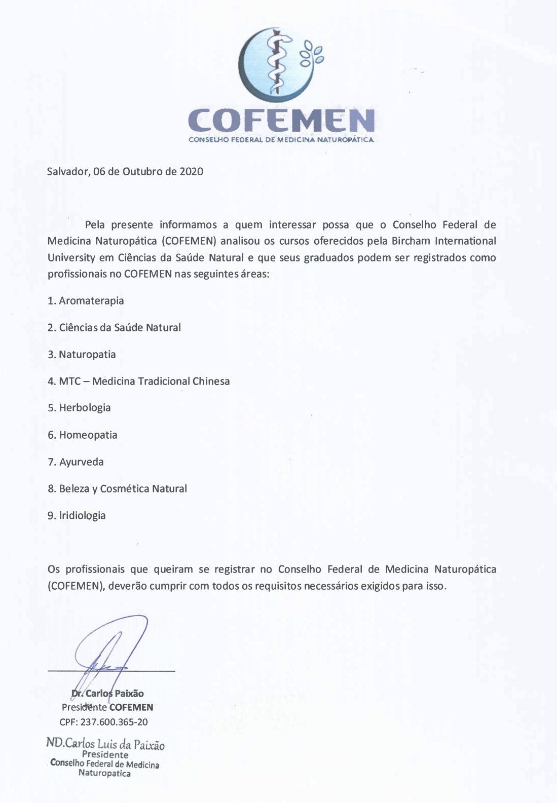 Bircham University COFEMEN - Conselho Federal de Medicina Naturopatica Bircham University COFEMEN - Conselho Federal de Medicina Naturopatica