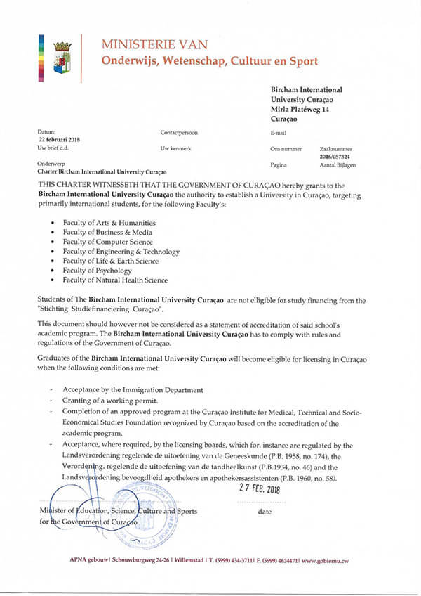 Bircham University EU Curaçao Ministry of Education (Netherlands) Bircham University EU Curaçao Ministry of Education (Netherlands)