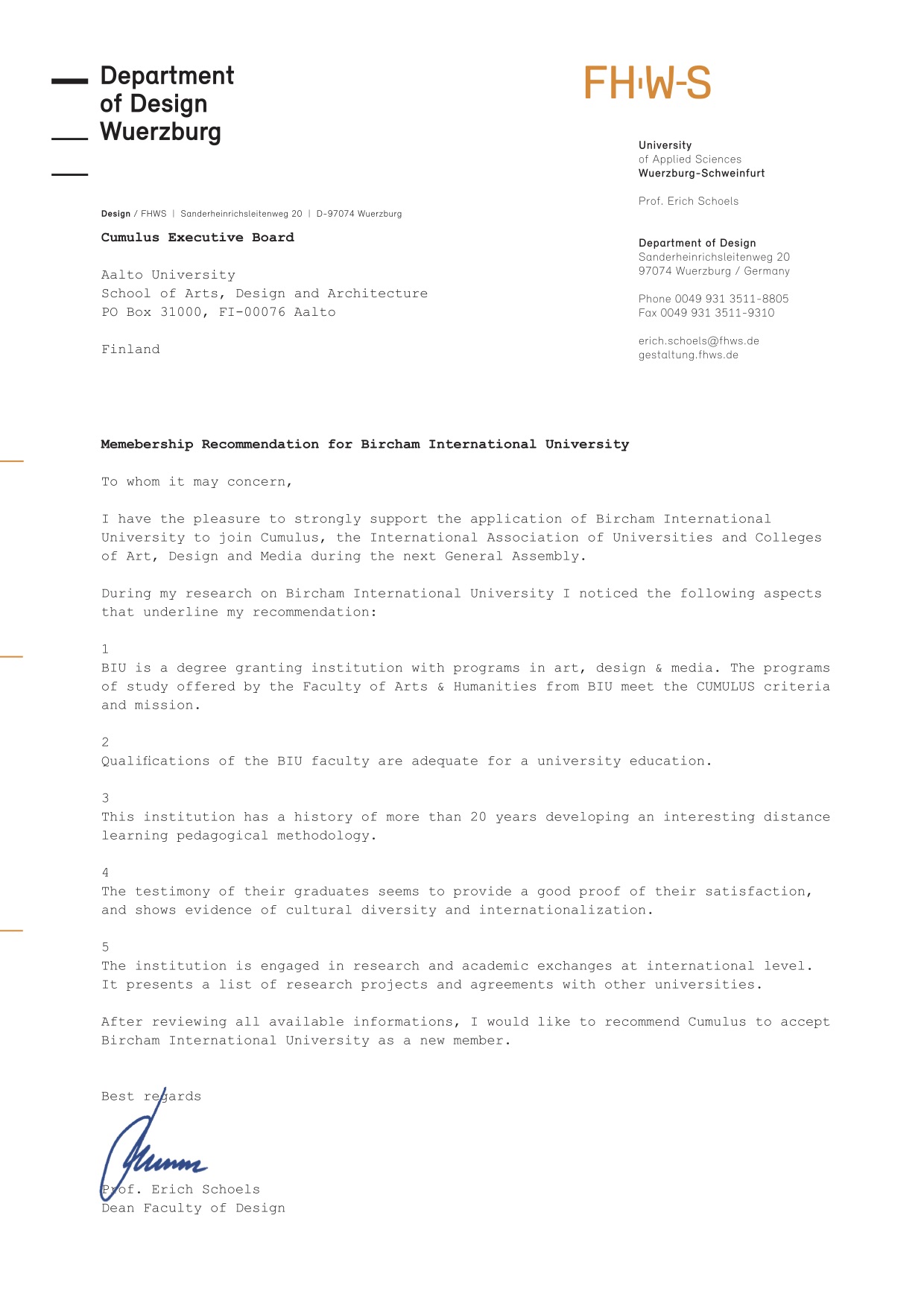 Bircham University FHWS - University of Applied Sciences Wuerzburg-Schweinfurt (Germany) Bircham University FHWS - University of Applied Sciences Wuerzburg-Schweinfurt (Germany)
