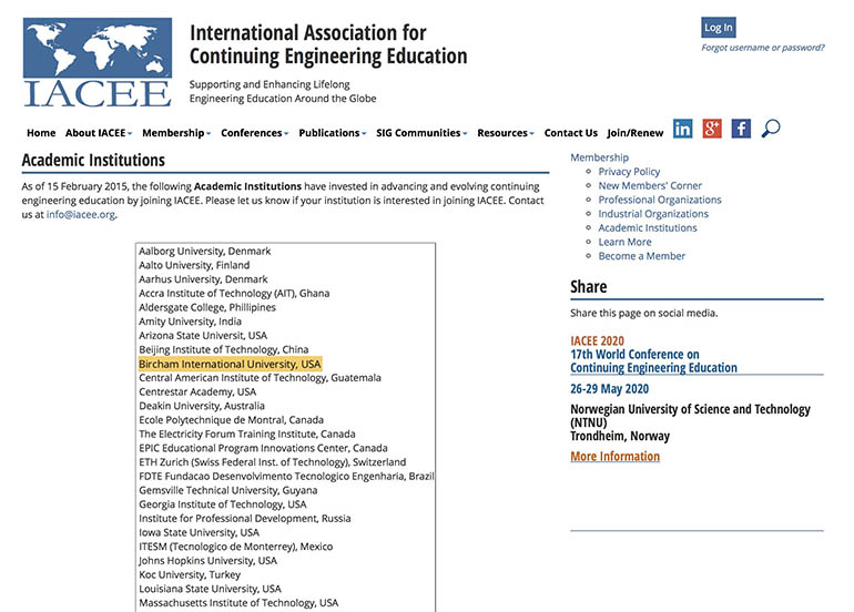 Bircham University IACEE - International Association for Continuing Engineering Education Bircham University IACEE - International Association for Continuing Engineering Education