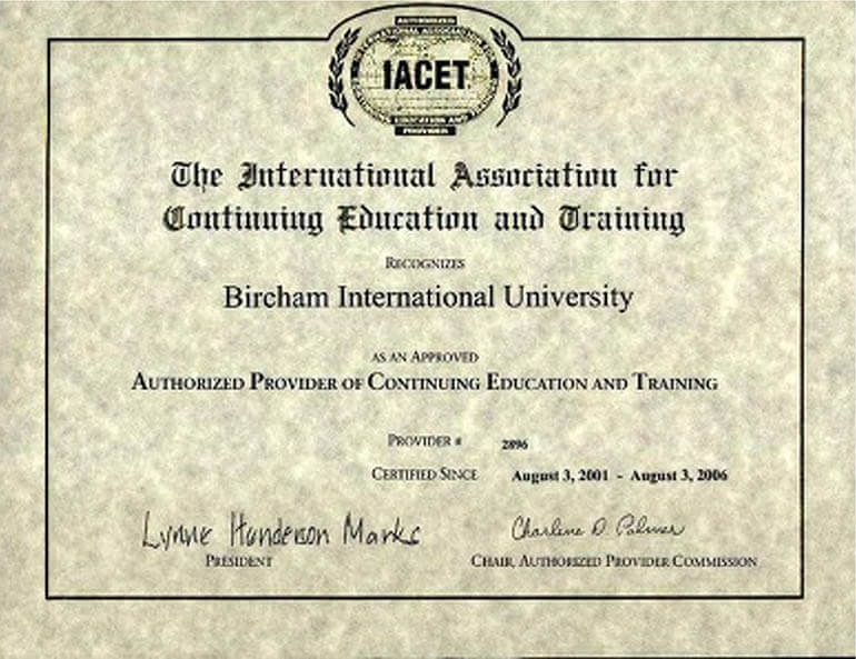 Bircham University IACET - International Association for Continuing Education & Training Bircham University IACET - International Association for Continuing Education & Training