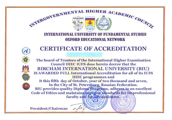 Bircham University IHAC - Intergovernmental Higher Academic Council Bircham University IHAC - Intergovernmental Higher Academic Council