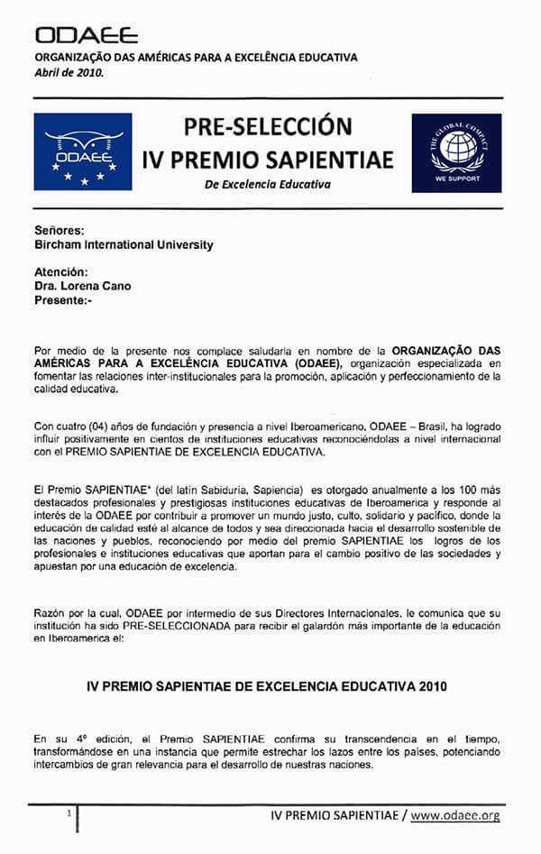 Bircham University ODAEE - Organización de las Américas para la Excelencia Educativa Bircham University ODAEE - Organización de las Américas para la Excelencia Educativa
