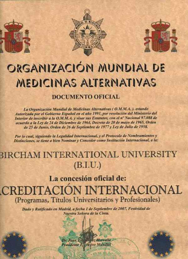 Bircham University OMMA - Organización Mundial de Medicinas Alternativas Bircham University OMMA - Organización Mundial de Medicinas Alternativas