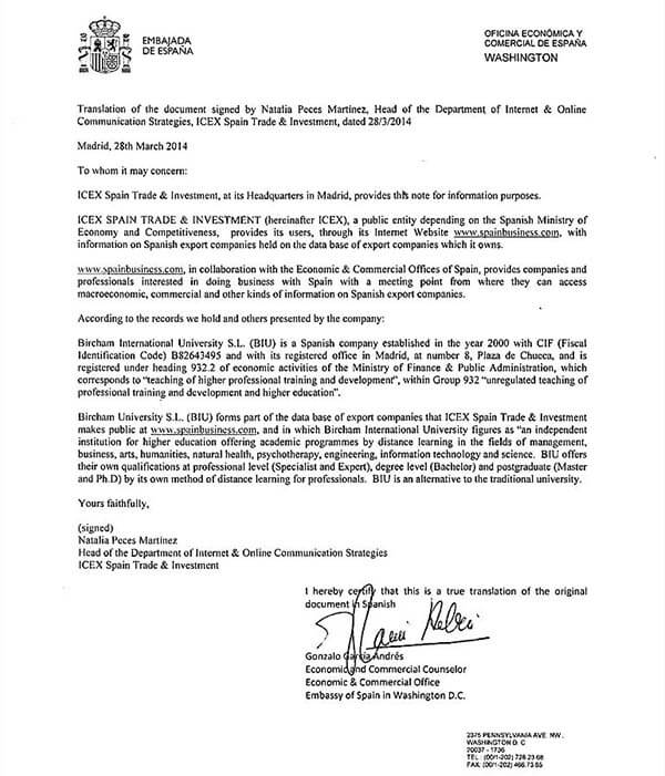 Bircham University Spain ICEX - Instituto Español de Comercio Exterior Bircham University Spain ICEX - Instituto Español de Comercio Exterior