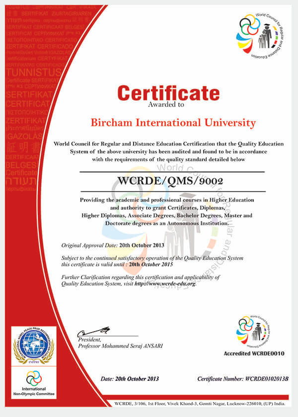 Bircham University WCRDE - World Council for Regular and Distance Education Bircham University WCRDE - World Council for Regular and Distance Education